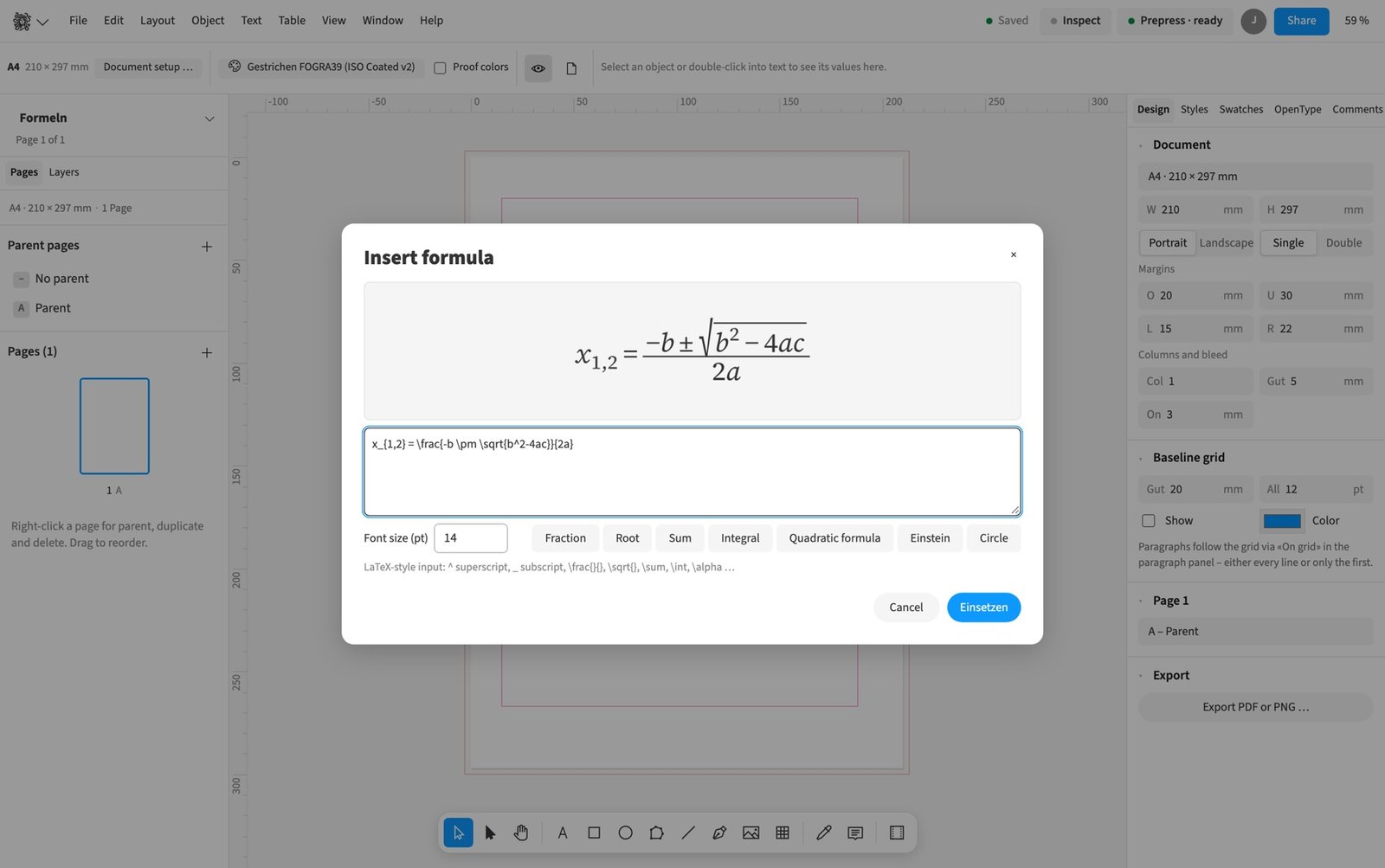 Formula setting