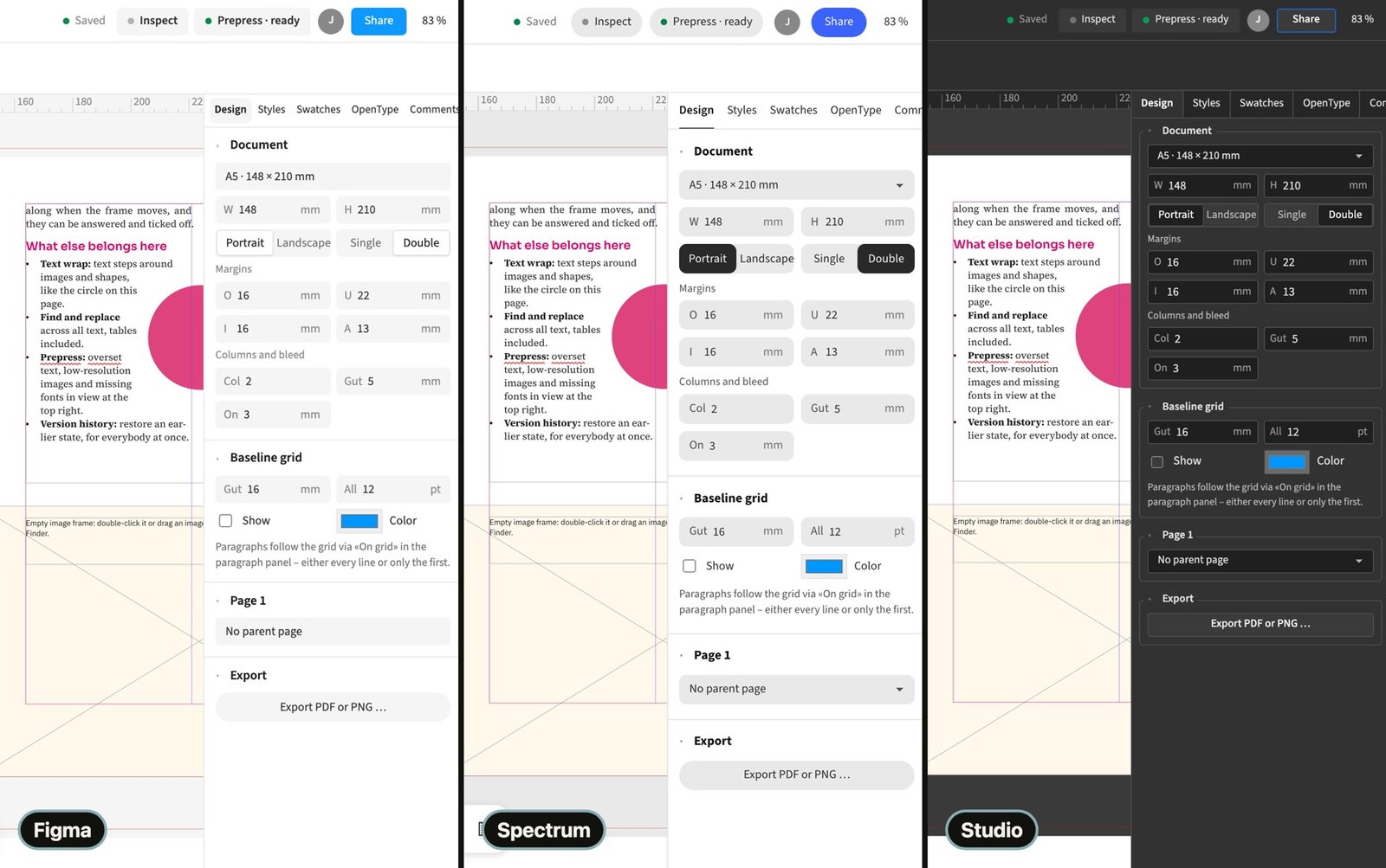 Three interface styles