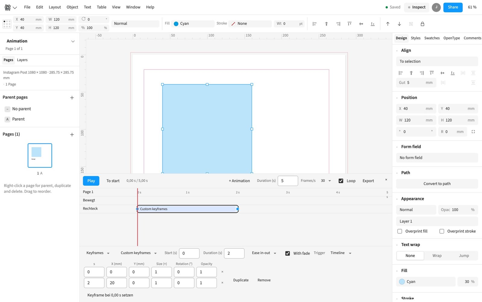 Timeline with keyframes