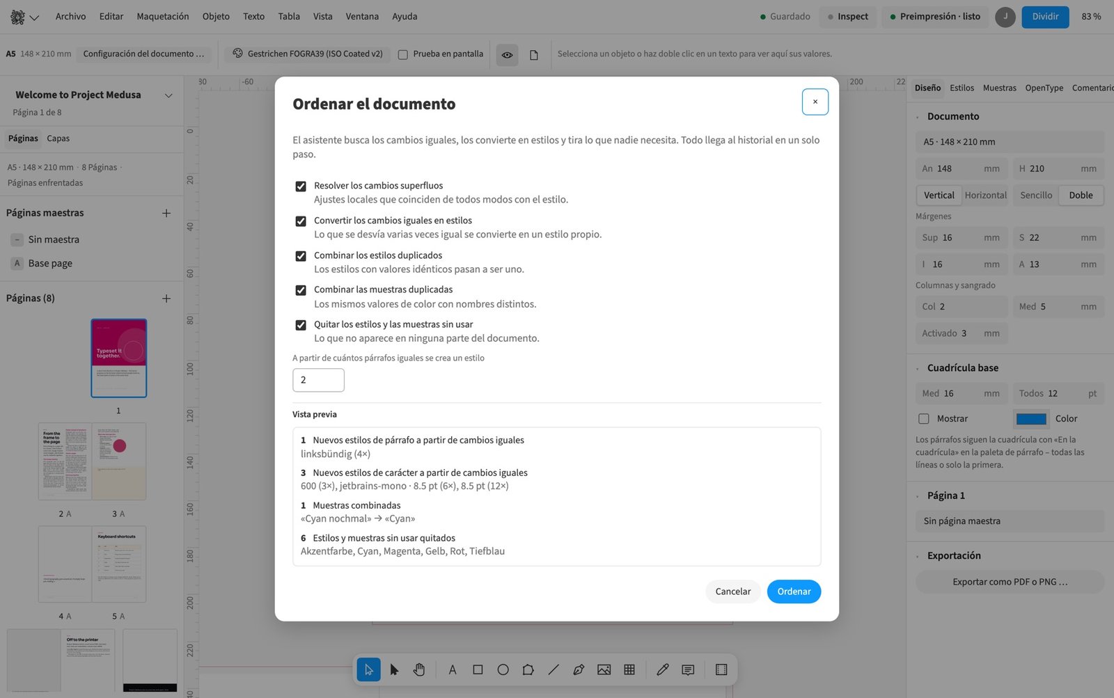 Ordenar un documento