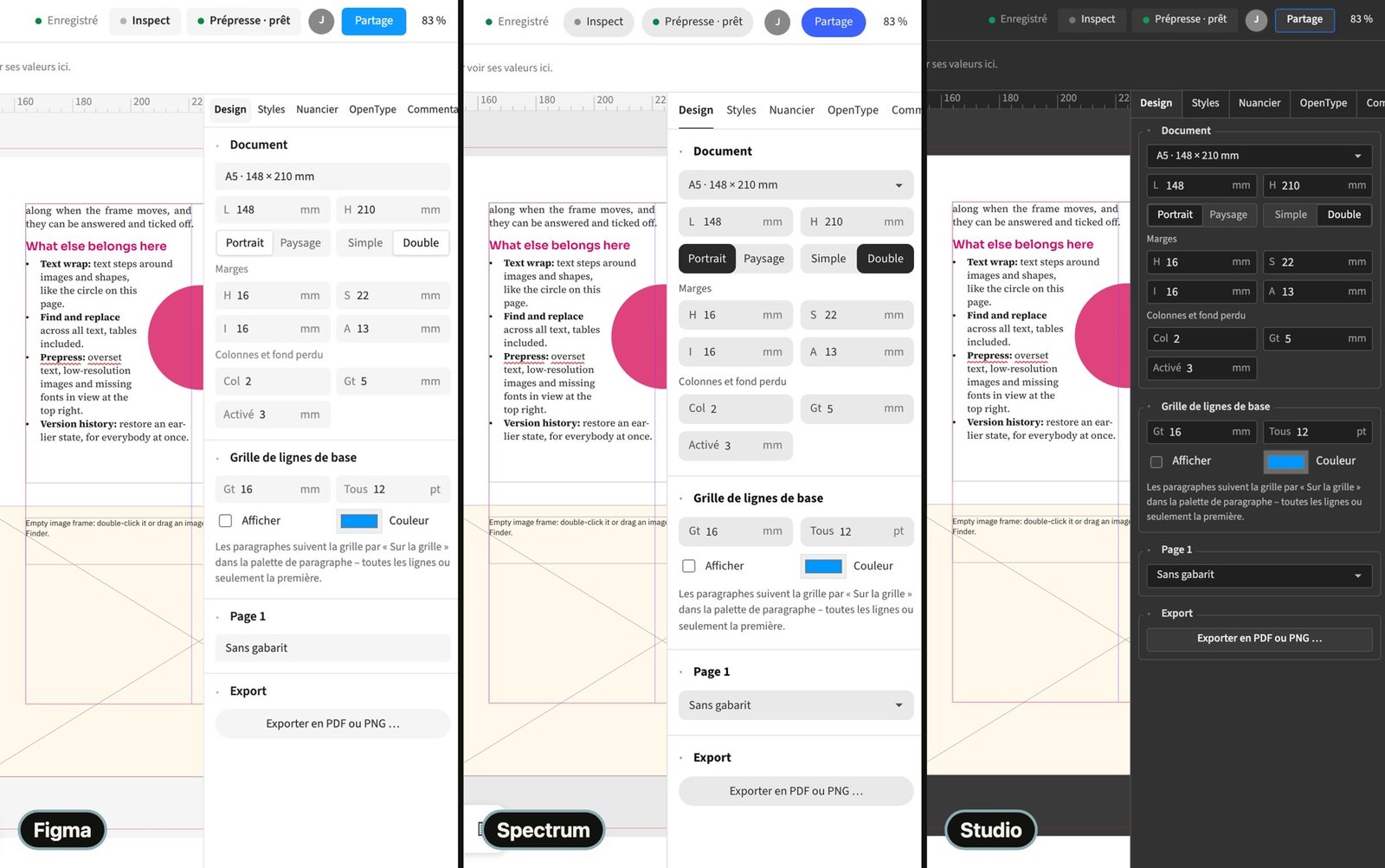 Trois styles d'interface